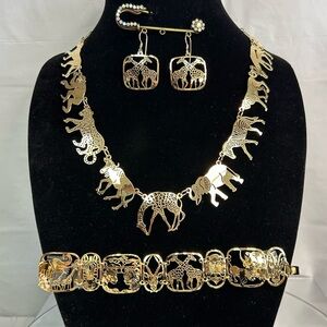 Wild Bryde Africian Animal Jewelry Set 14K Gold Plate Made in USA